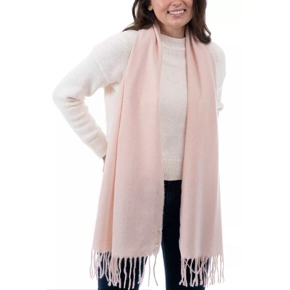 NEW Style & Co Light Pink Fringe Scarf Oblong Rectangle Solid Knit Warm & Cozy - Picture 1 of 14